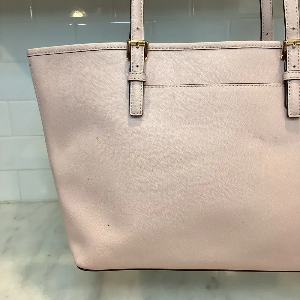 Michael Kors Purse Handbag Leather Jet Set Carry All Pink Tote Bag Pocketbook